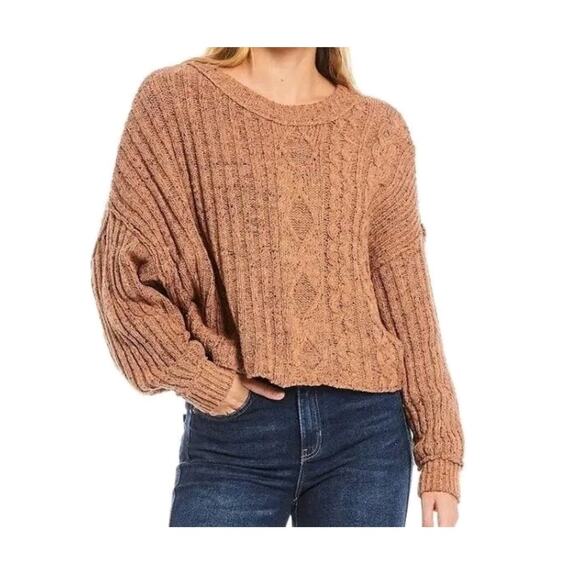 Free People Womens Brown Sugar Combe Cable Knit Pullover Sweater XS - Picture 1 of 6